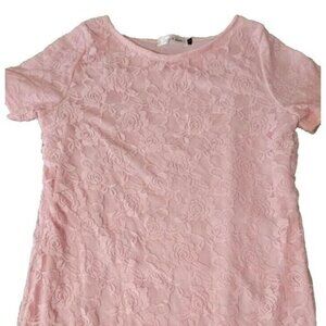 Sign Here women size L Pink‎ Floral Lace Roses short sleeve Cotton Blend